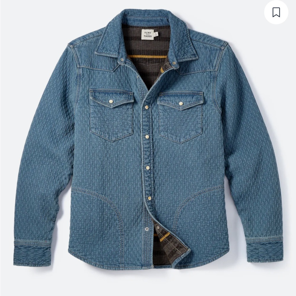 FLINT AND TINDER Quilted Bone Button Western Denim Shirt size Medium